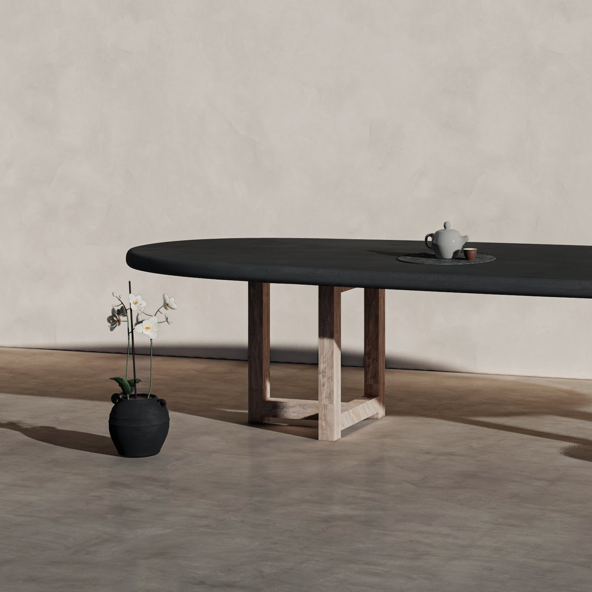 Oval Long Dining Table with Wooden Legs