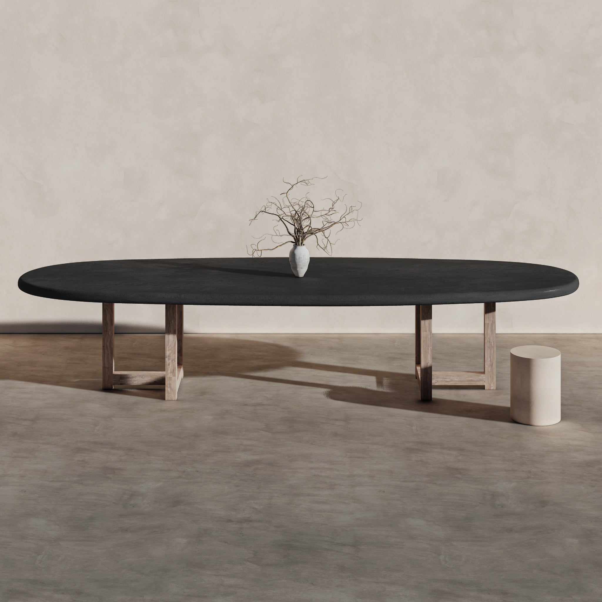 Oval Long Dining Table with Wooden Legs