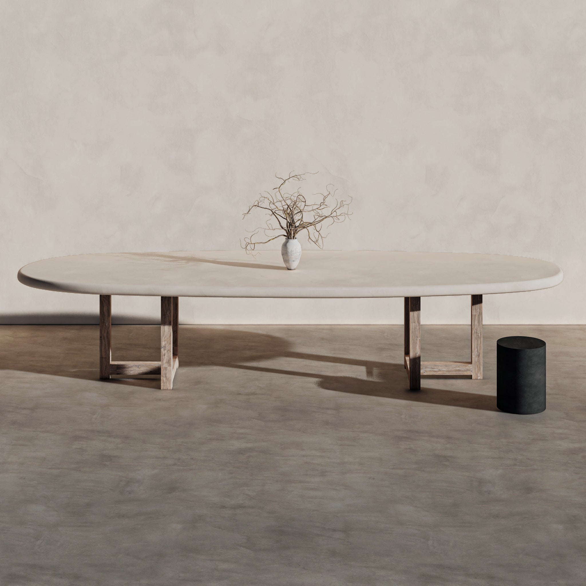 Oval Long Dining Table with Wooden Legs